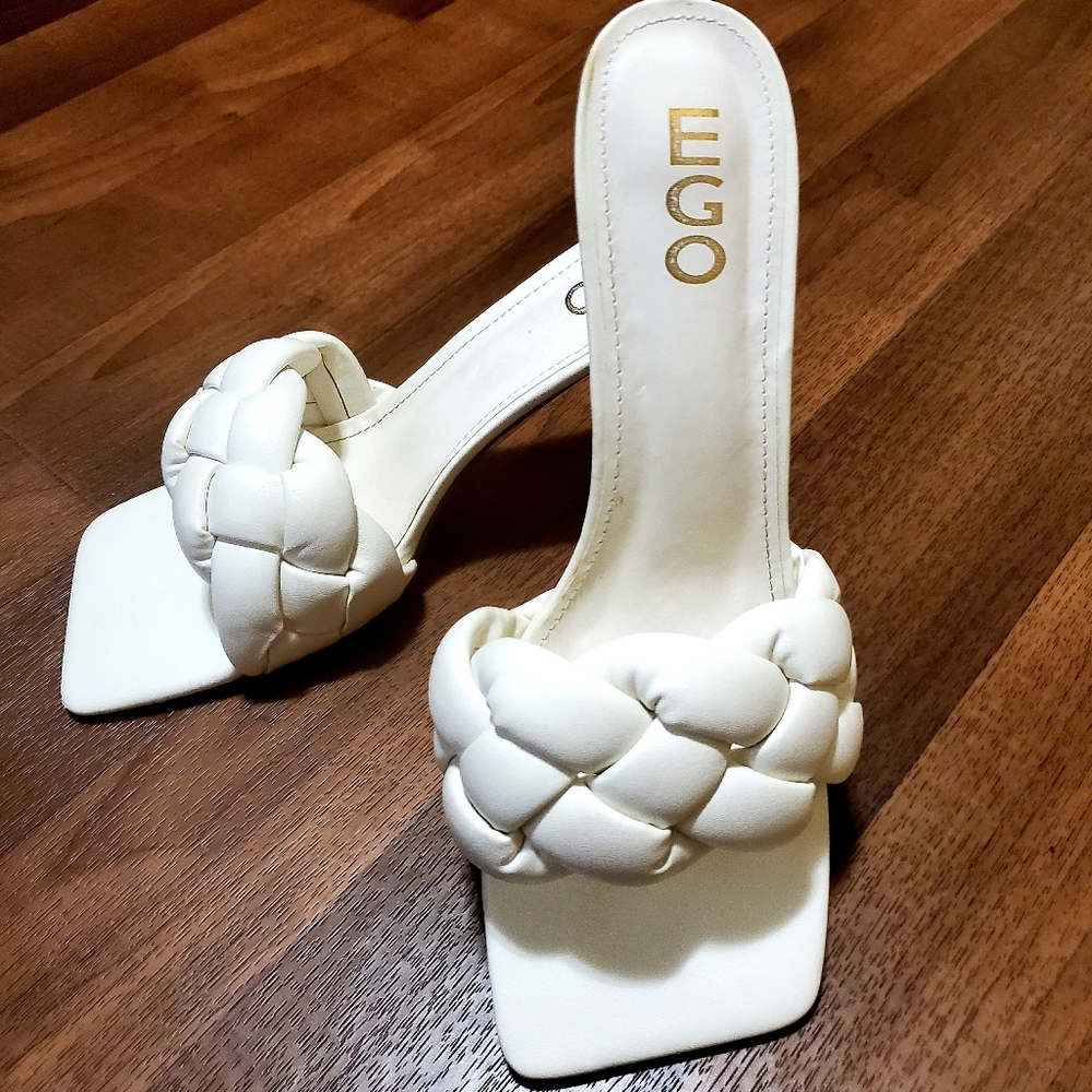 EGO White Braided Backless Low Heeled Pumps